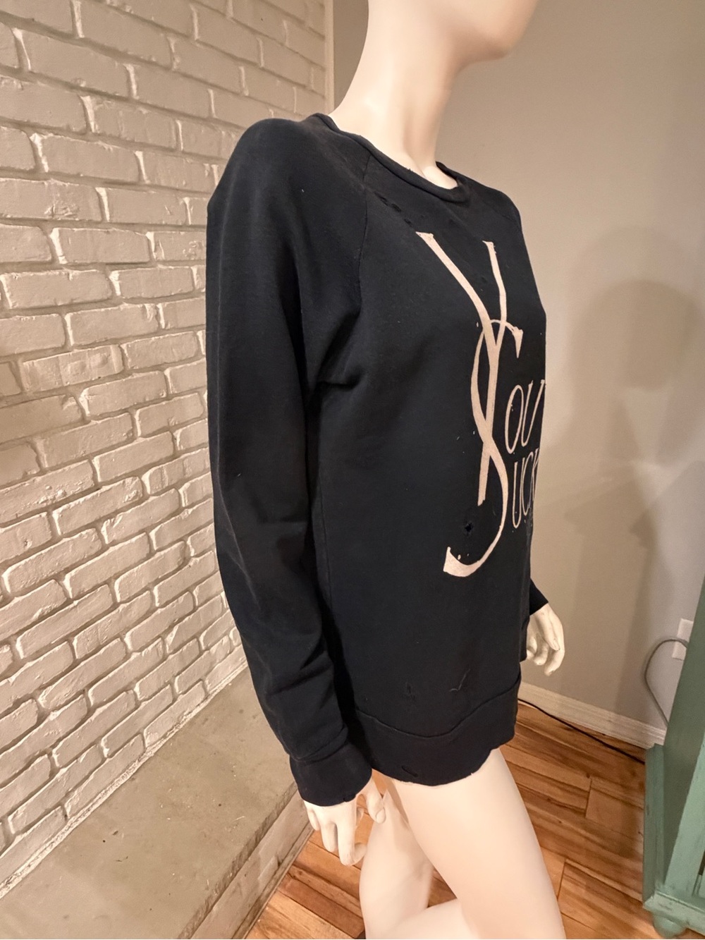 UNIF “You Suck at Life” Distressed Graphic Sweatshirt Black Size S NWOT - Picture 6 of 16